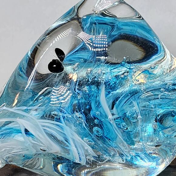 Clear Glass Fish Figurine with Blue Ribbon Swirls Bubbles - Ocean-Inspired Decor - Picture 7 of 8